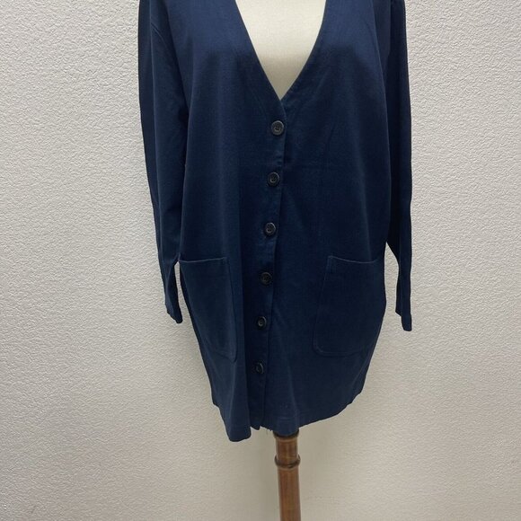 Andrea Jovine Womens Plus 1X Open Front Cardigan Navy Blue Lightweight Stretch - Picture 4 of 8